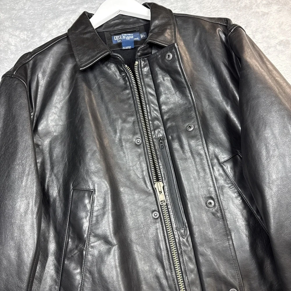 Vintage Polo Ralph Lauren Leather Jacket Men Large Black Wool Lined Car Coat